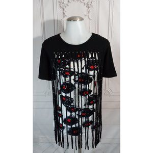 Simon Chang Unique Studded Fringe Shirt With Eyes Women's Size S